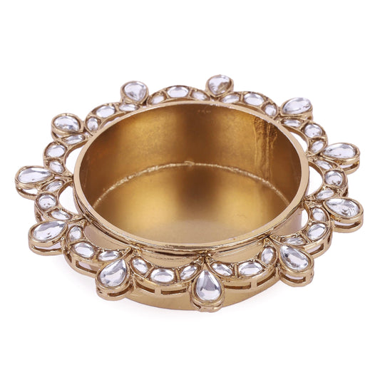 Saloni Fashion Jewellery Traditional Appealing Half Moon and Oval Shape Brass Gold Plated Festival Decorative Deep / Diya