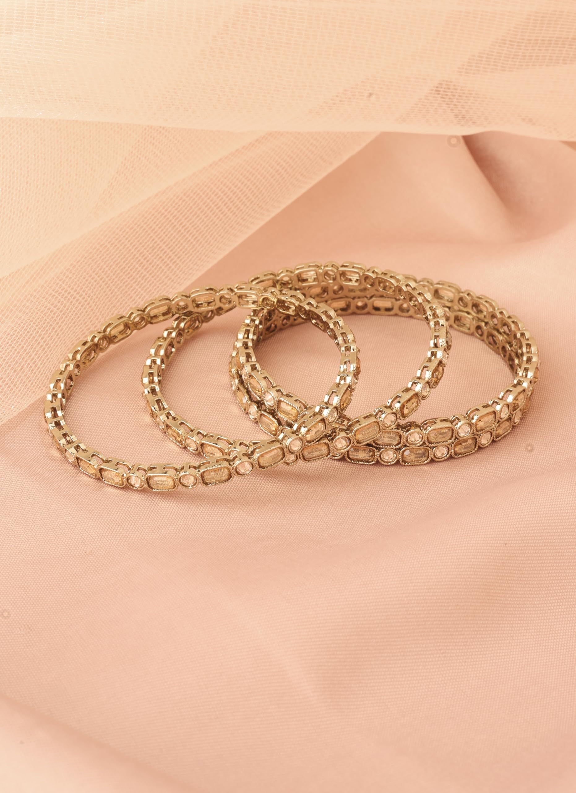 Saloni Fashion Jewellery Modish Sqaure and Round Brown Kundan Stone Antique Gold Plated Set Of 4 Bangle Set For Women and Girls