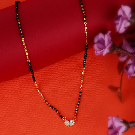 Saloni Fashion Jewellery Traditional Modern CZ Studded Oval Shape Gold Plated Combo Set of 2 Black Beaded Adjustable Chain Mangalsutra For Women