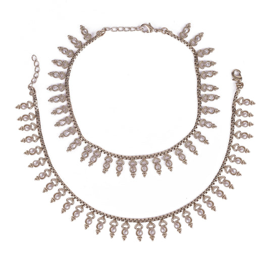 Saloni Fashion Jewellery Traditional Good-looking Oval Shape Gold Plated Set of 2 Anklet(Payal) For Women