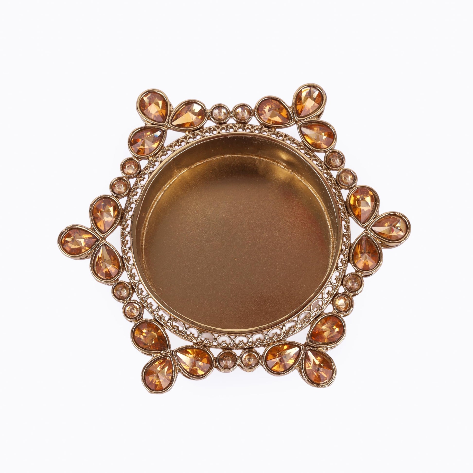 Saloni Fashion Jewellery Traditional Attractive Round and Flower Design Brass Gold Plated Brown Stone Festival Decorative Deep / Diya