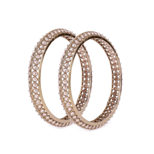 Saloni Fashion Jewellery Traditional Astonish Round Shape Gold Plated Brown Stone Set of 2 Bangles For Women