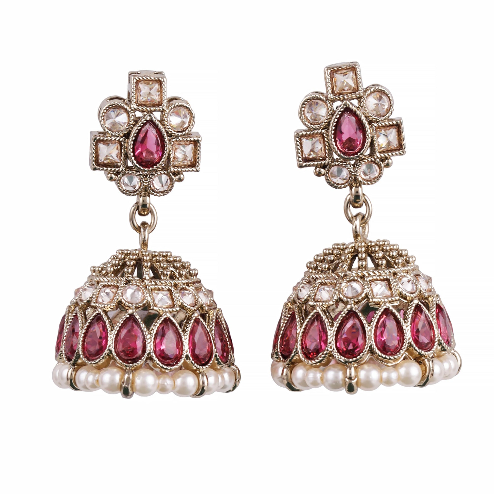 Saloni Fashion Jewellery Elegant Oval Shape Pink Uncut Kundan Stone Antique Gold Plated Jhumki Earring For Women and Girls