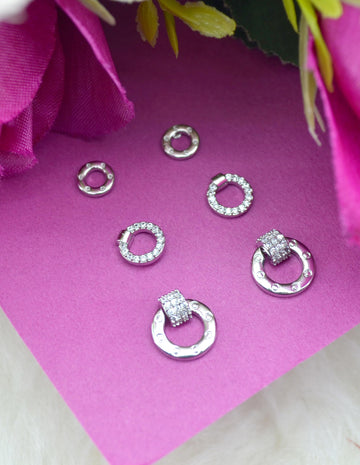 Saloni Fashion Jewellery Smooth Round Shape Combo of 3 Silver Plated Stud Earring For Women and Girls