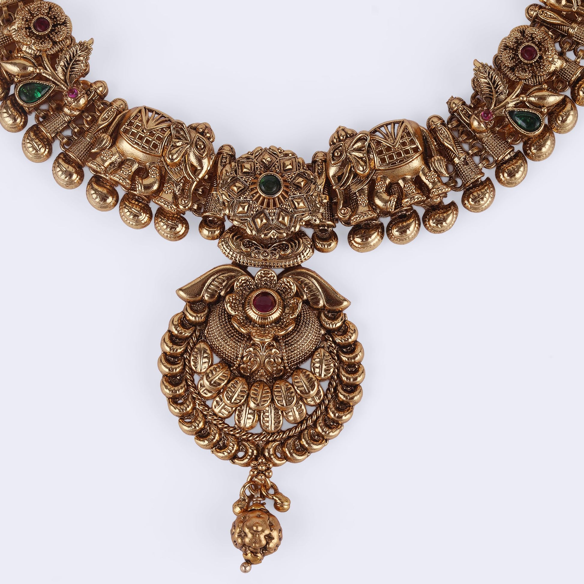 Saloni Fashion Jewellery Traditional Leaf Flower and Elephant Shape Gold Plated Choker Necklace Set For Women