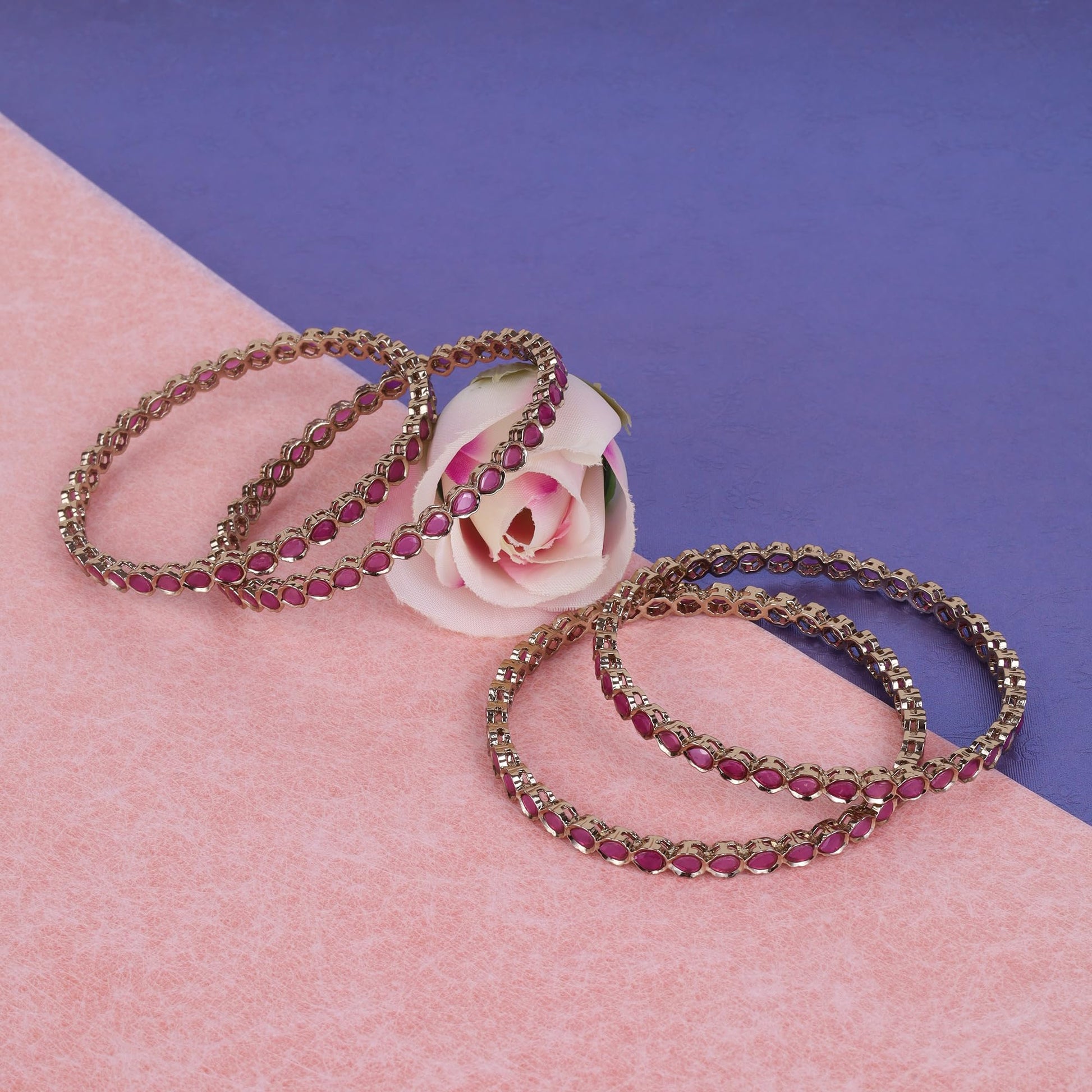 Saloni Fashion Jewellery Desirable Oval Pink Crystal Antique Gold Plated Set Of 4 Bangles For Women