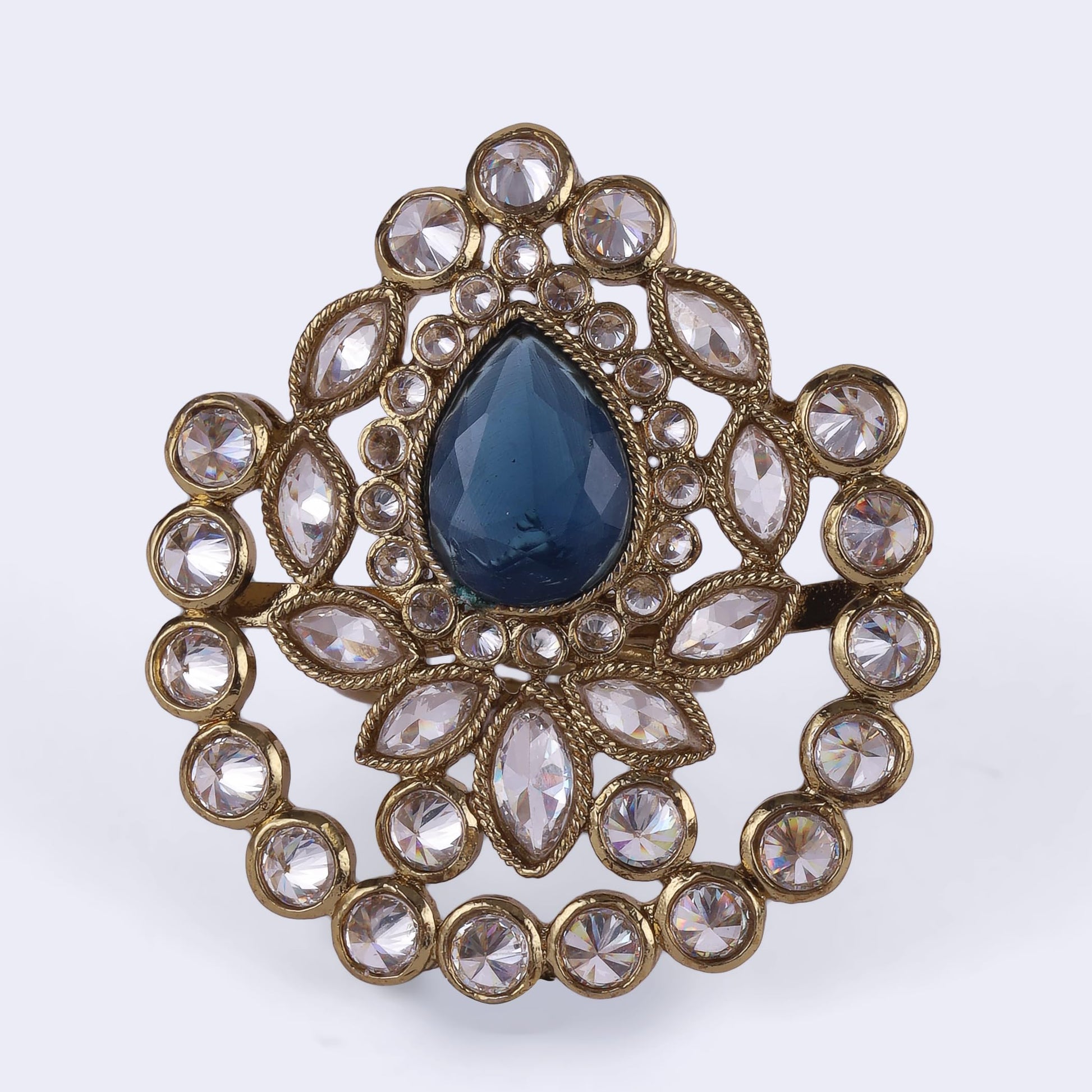Saloni Fashion Jewellery Classy Oval Shape Gold Plated Adjustable Finger Ring For Women and Girls
