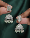 Square Shape Silver Plated Light Green Kundan Stone Jhumki Earring