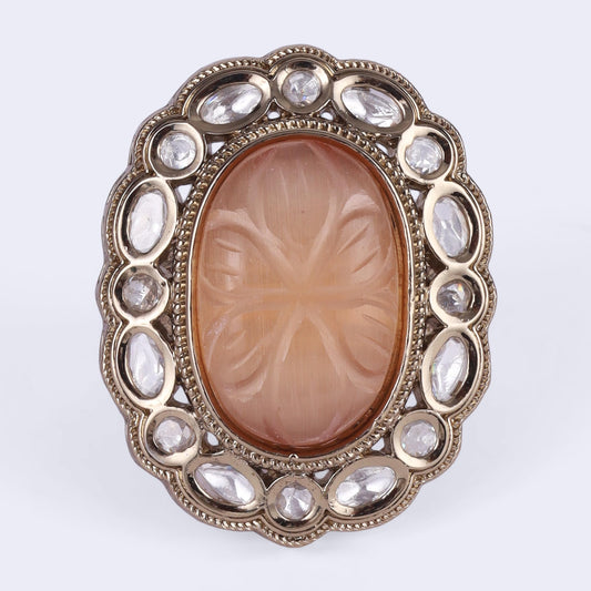 Saloni Fashion Jewellery Designer Round Shape Gold Plated Adjustable Finger Ring For Women and Girls