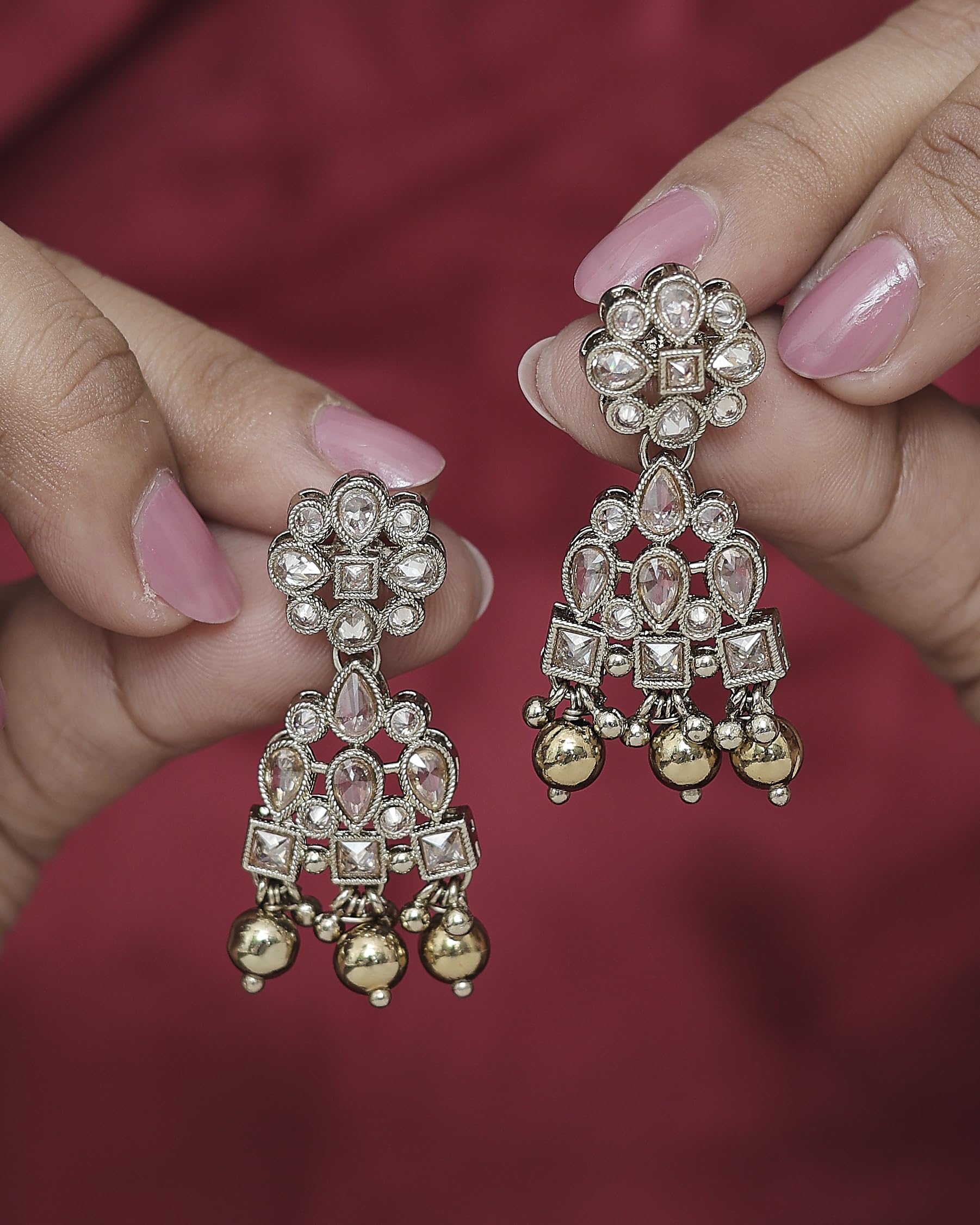 Saloni Fashion Jewellery Appealing Pear and Round Shape Gold Plated Brown Kundan Stone Dangle Earring For Women and Girls