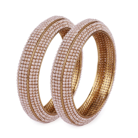 Saloni Fashion Jewellery Stylish Modish Gold Plated Pearl Set of 2 Bangles For Women