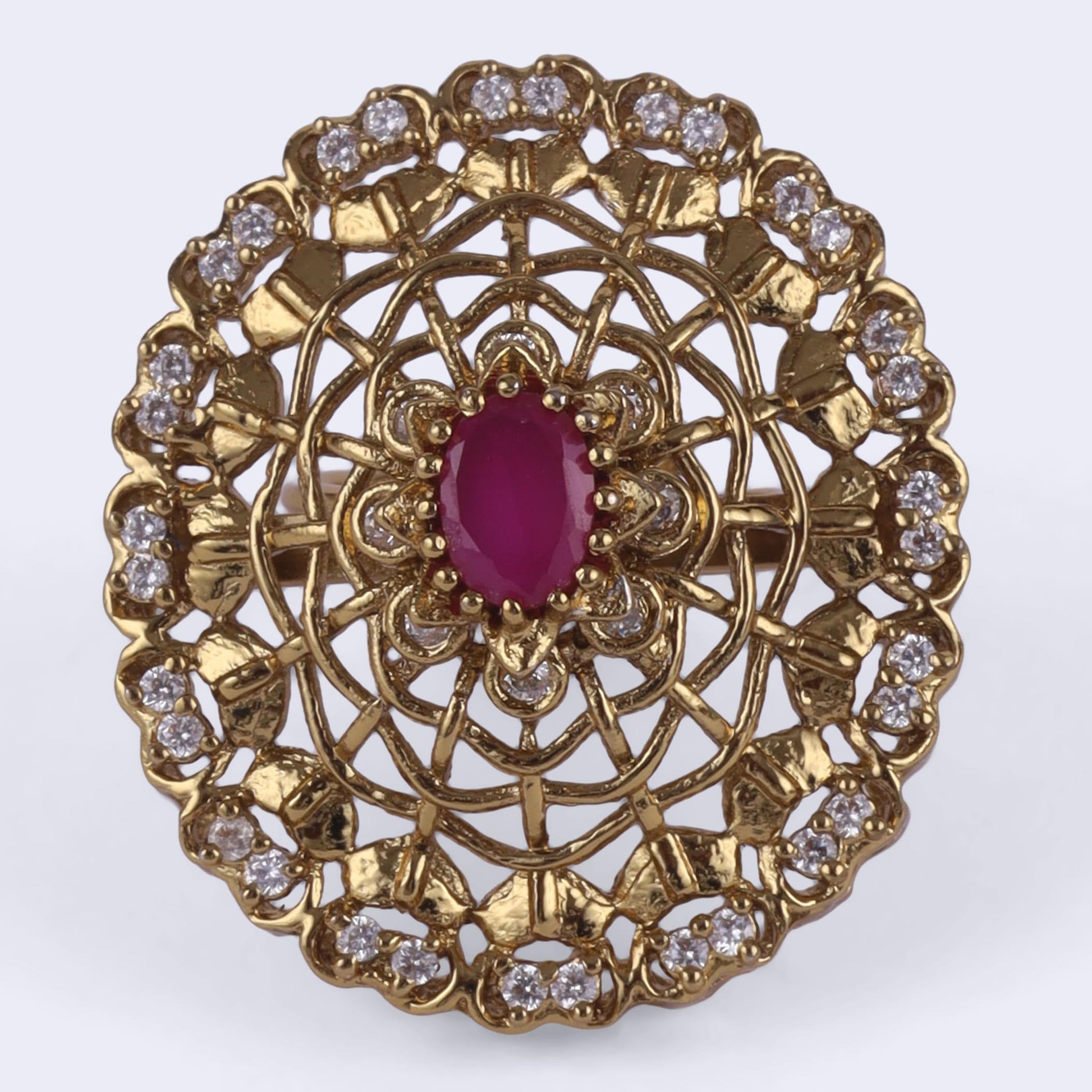 Saloni Fashion Jewellery Contemporary Round Shape Gold Plated Adjustable Finger Ring For Women and Girls
