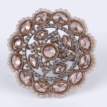 Saloni Fashion Jewellery Enchanting Round Shape Gold Plated Adjustable Finger Ring For Women and Girls
