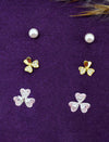 Flower Shape Pearl Brass Silver Plated Set of 3 Combo Stud Earring