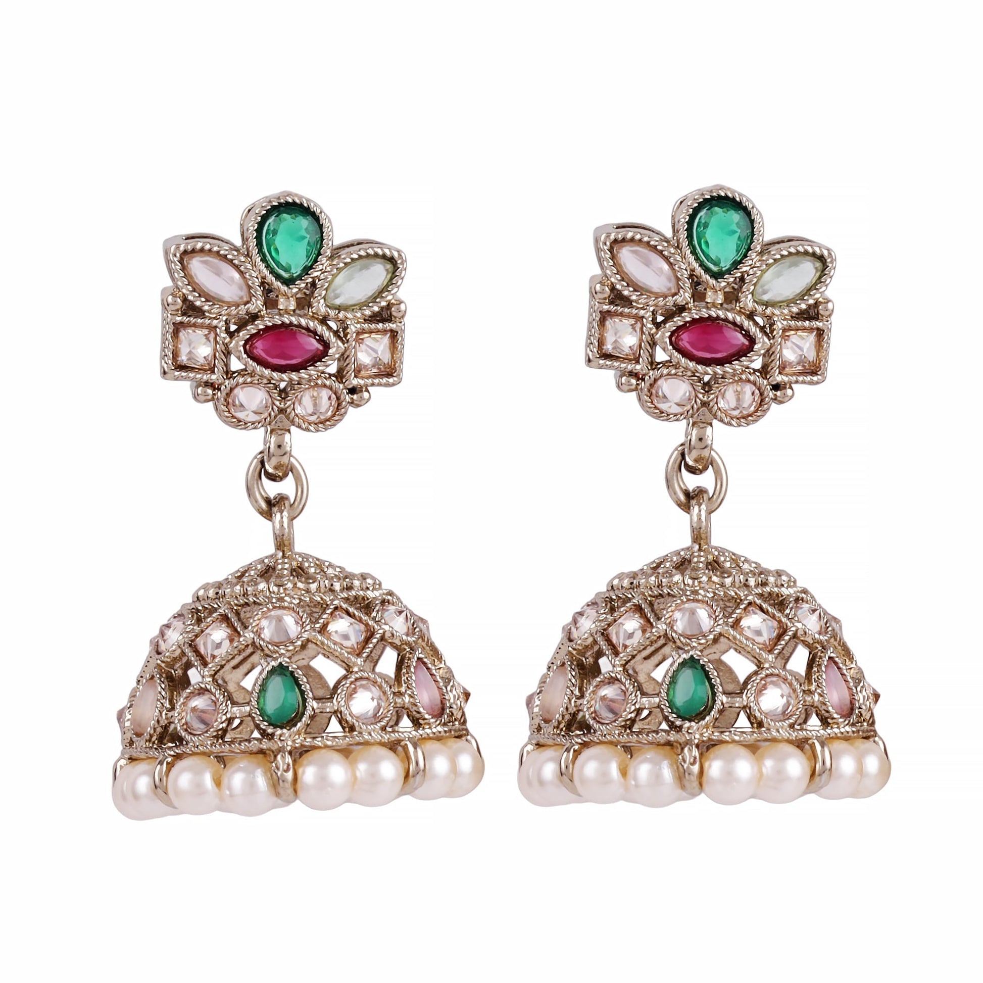 Saloni Fashion Jewellery Astonish Flower Design Multi Uncut Kundan Stone Antique Gold Plated Jhumki Earring For Women and Girls