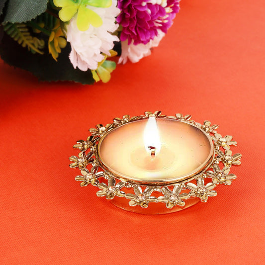 Saloni Fashion Jewellery Traditional Attractive Flower Design Brass Gold Plated Festival Decorative Deep / Diya