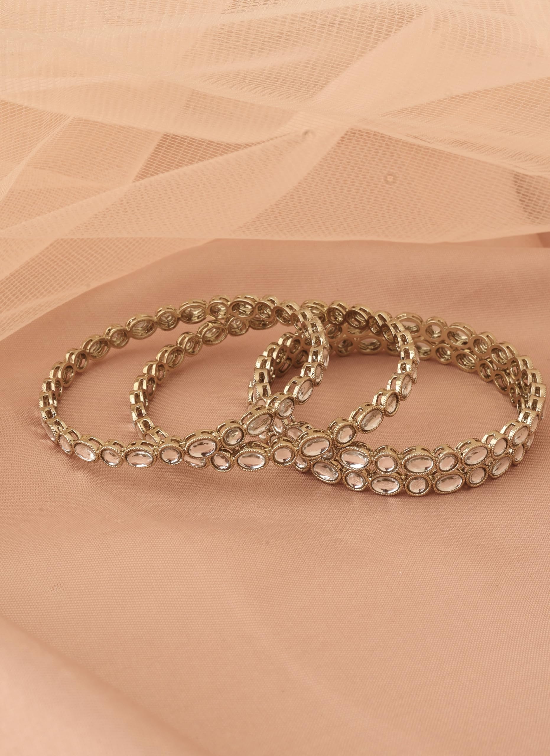Saloni Fashion Jewellery Splendid Circle and Round White Kundan Stone Antique Gold Plated Set Of 4 Bangle Set For Women and Girls