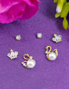 Duck Bird Design Pearl CZ Kundan Brass Gold Plated Set of 3 Combo Stud Earring
