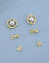 Flower and Round Shape CZ Pearl Brass Gold Plated Set of 3 Combo Stud Earring