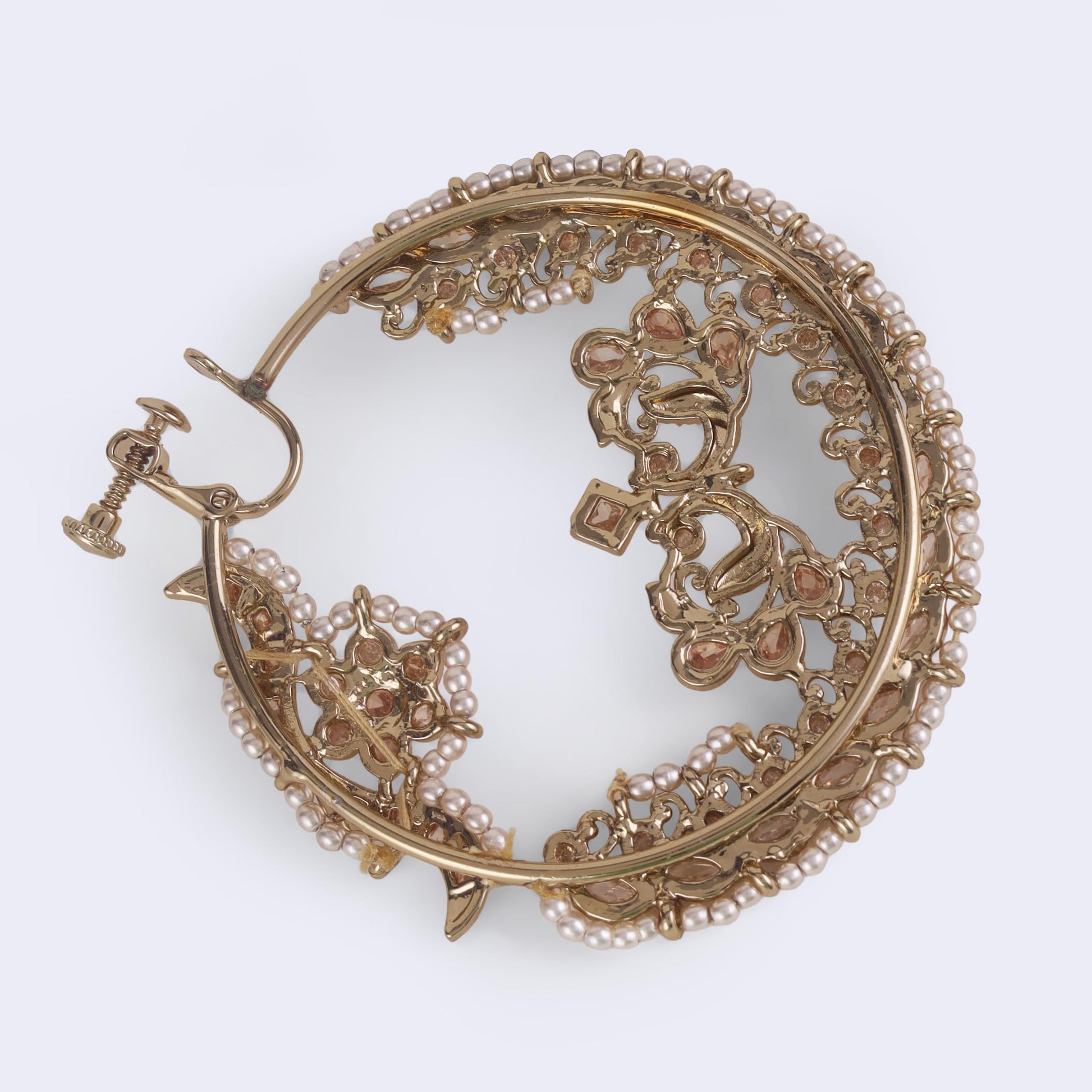 Saloni Fashion Jewellery Traditional Peacock and Flower Shape Gold Plated Nose Ring (Nathiya) For Women