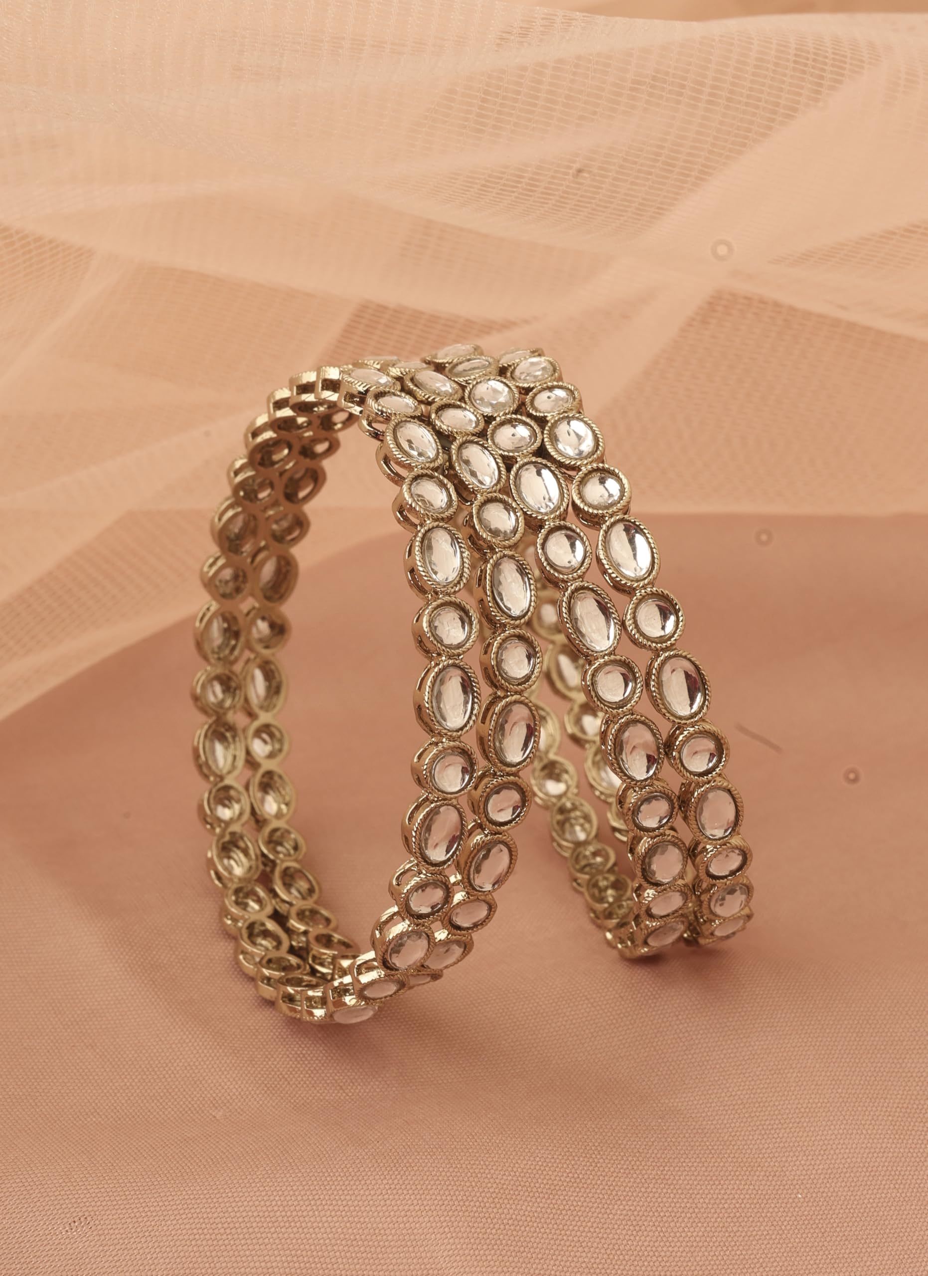 Saloni Fashion Jewellery Splendid Circle and Round White Kundan Stone Antique Gold Plated Set Of 4 Bangle Set For Women and Girls