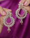 Pear and Flower Design Gold Plated Ruby Kundan Stone Chandelier Earring