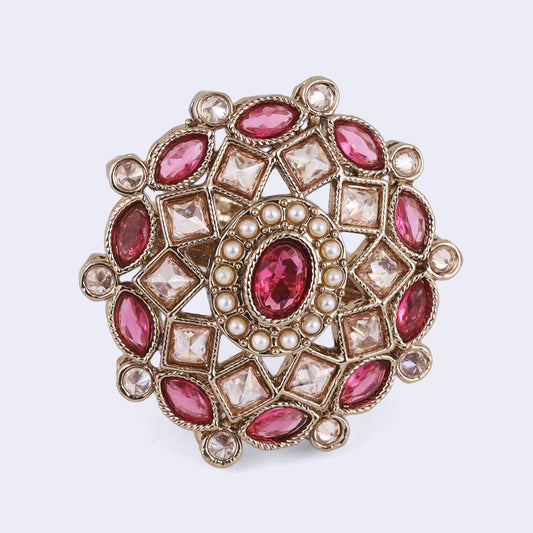 Saloni Fashion Jewellery Pretty Round and Square Shape Gold Plated Adjustable Finger Ring For Women