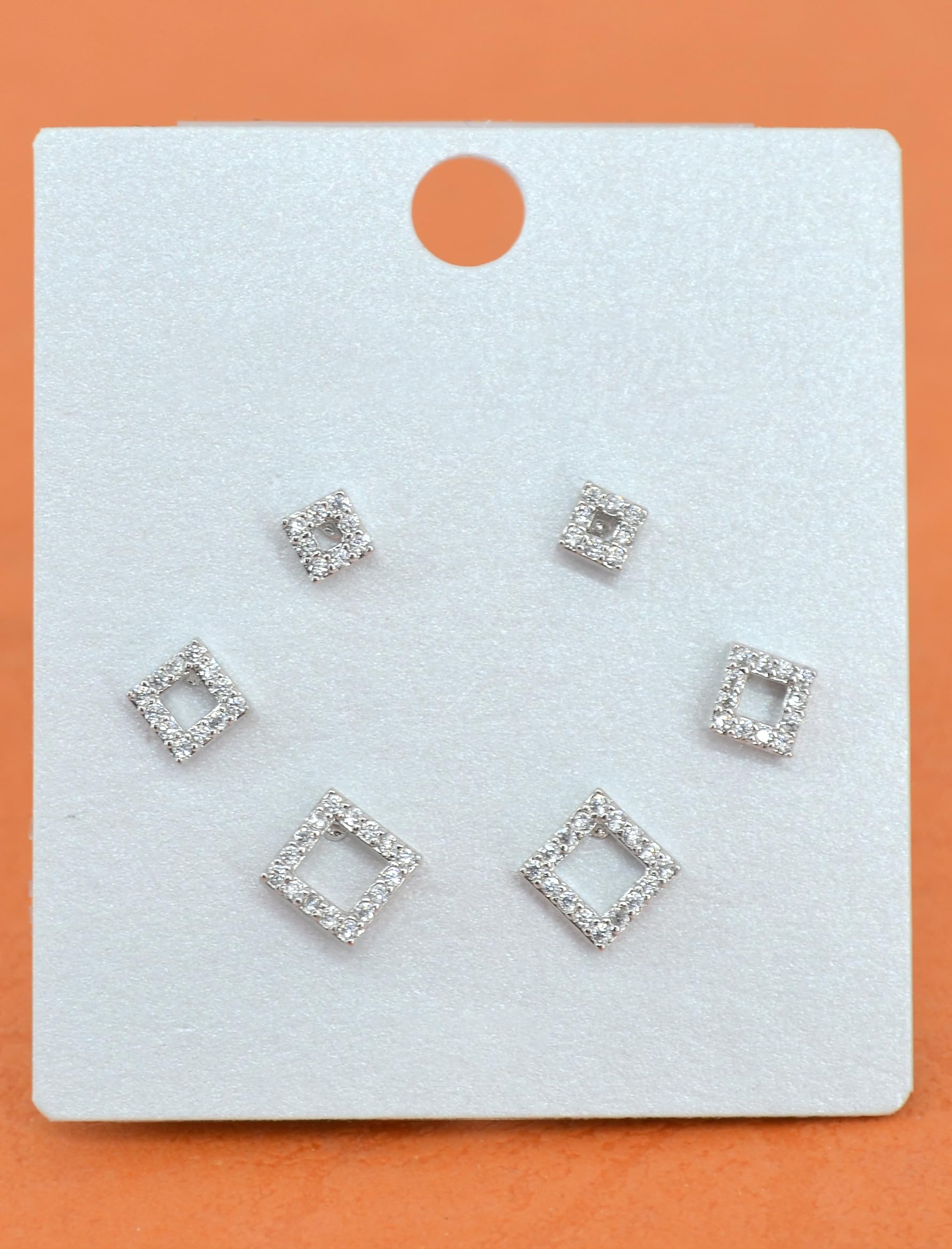 Saloni Fashion Jewellery Superb Traingle Shape CZ Brass Silver Plated Set of 3 Combo Stud Earring For Women and Girls