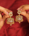 Peacock Design Gold Plated Multi Kundan Stone Small Golden Balls Brass Jhumki Earring