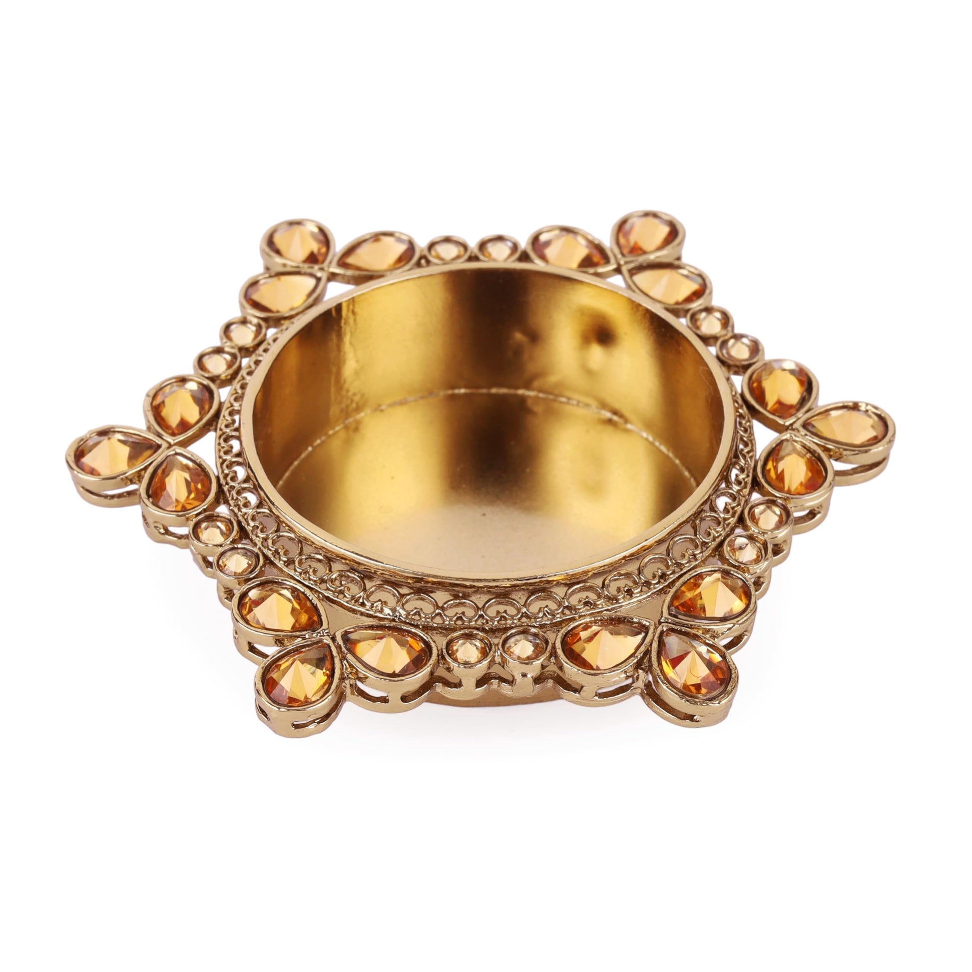 Saloni Fashion Jewellery Traditional Attractive Round and Flower Design Brass Gold Plated Brown Stone Festival Decorative Deep / Diya