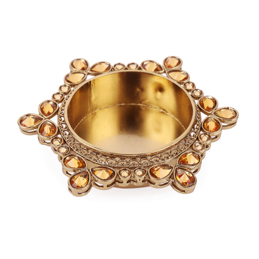 Saloni Fashion Jewellery Traditional Attractive Round and Flower Design Brass Gold Plated Brown Stone Festival Decorative Deep / Diya