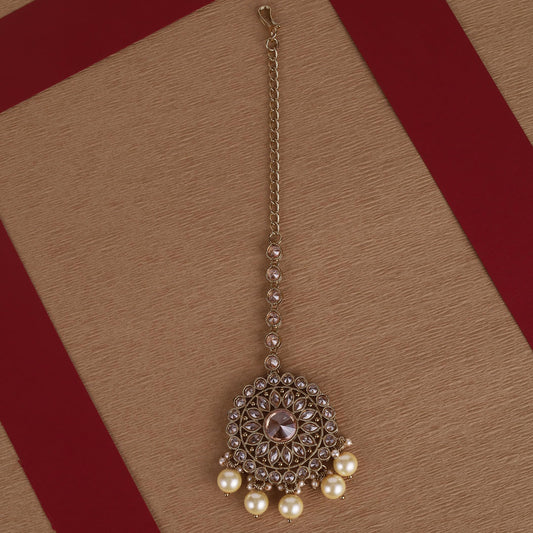 Saloni Fashion Jewellery Lavish Round and Flower Design Gold Plated Maang Tikka For Women and Girls