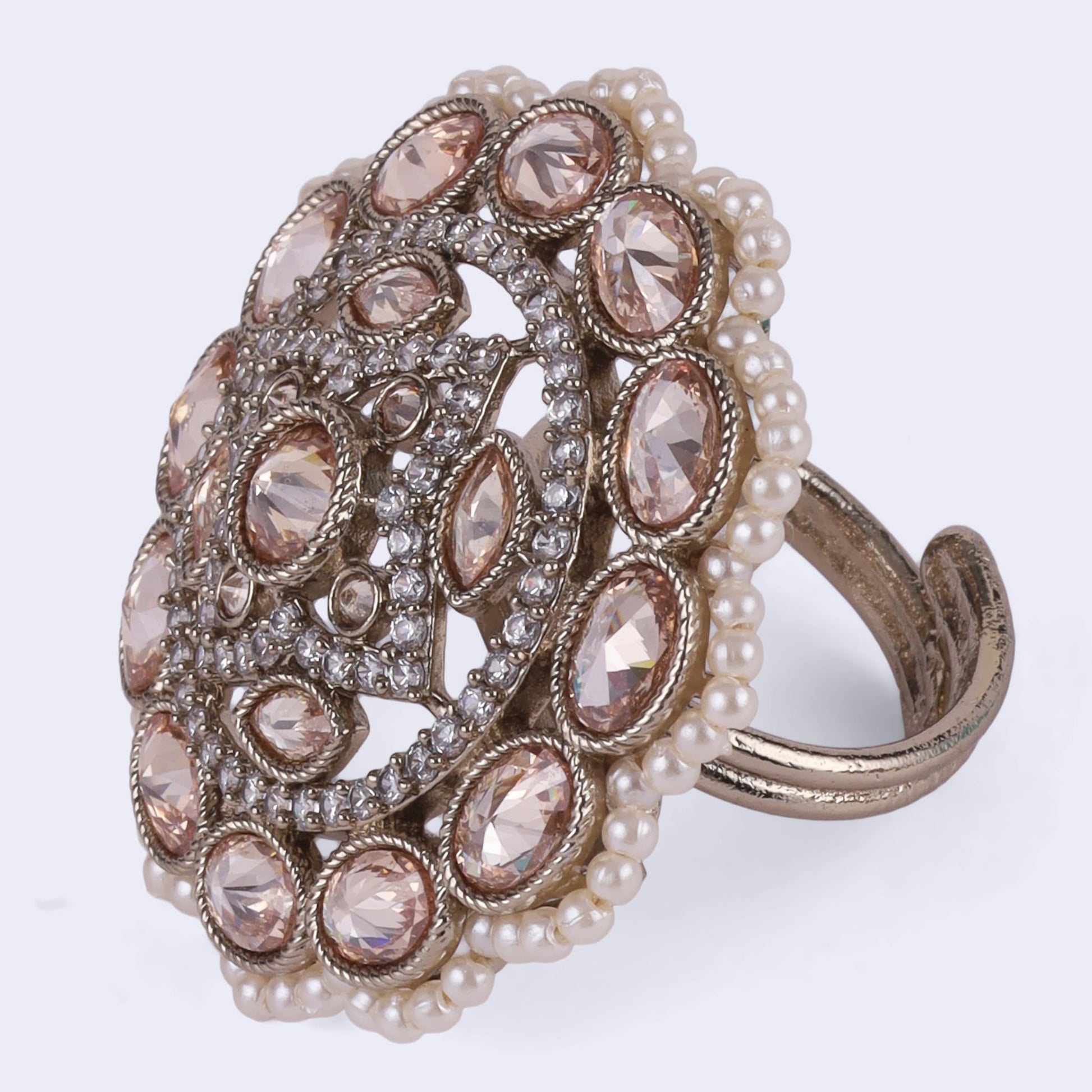 Saloni Fashion Jewellery Enchanting Round Shape Gold Plated Adjustable Finger Ring For Women and Girls