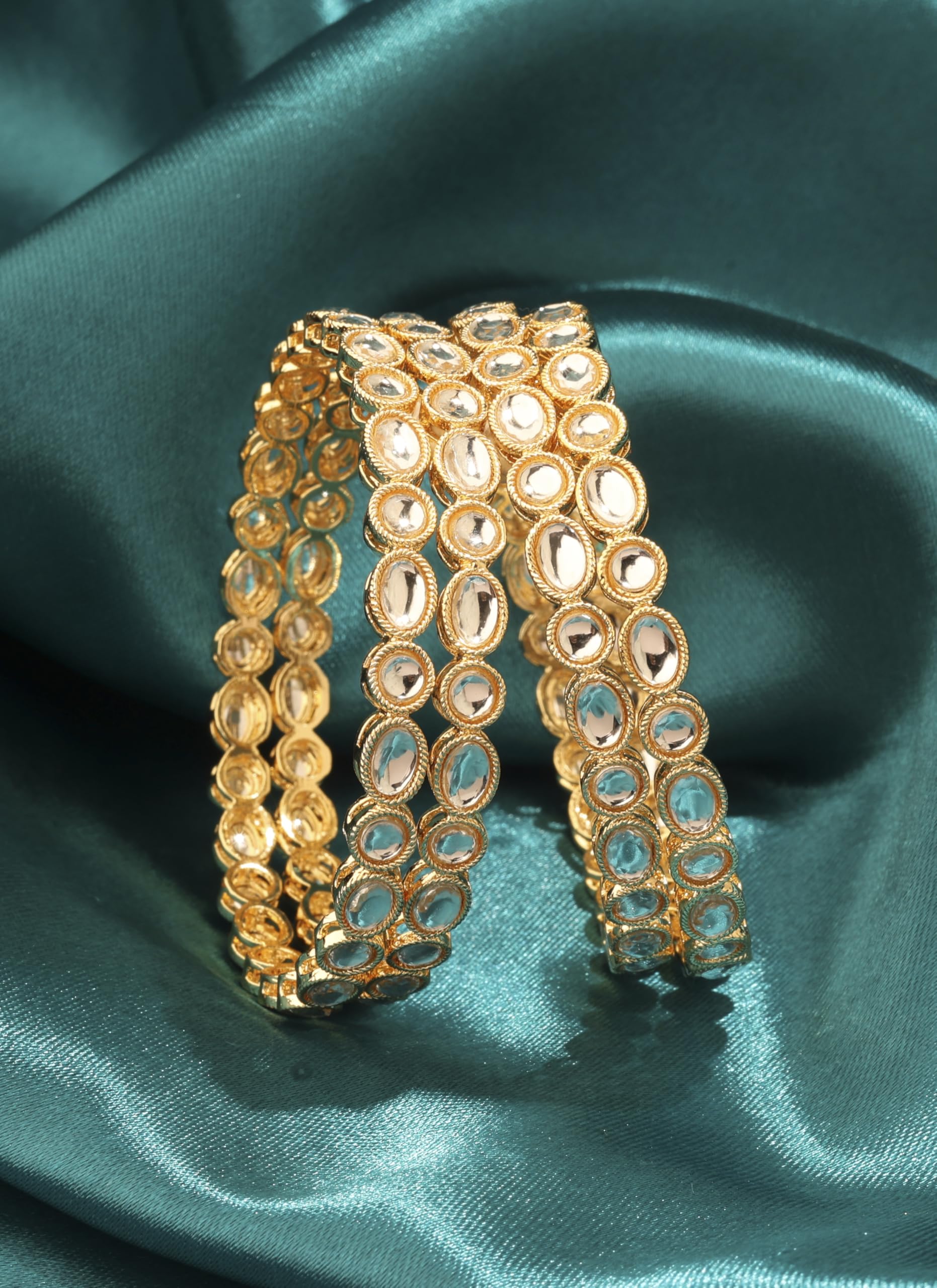 Saloni Fashion Jewellery Splendid Circle and Round Kundan Stone Gold Plated Set Of 4 Bangle Set For Women and Girls