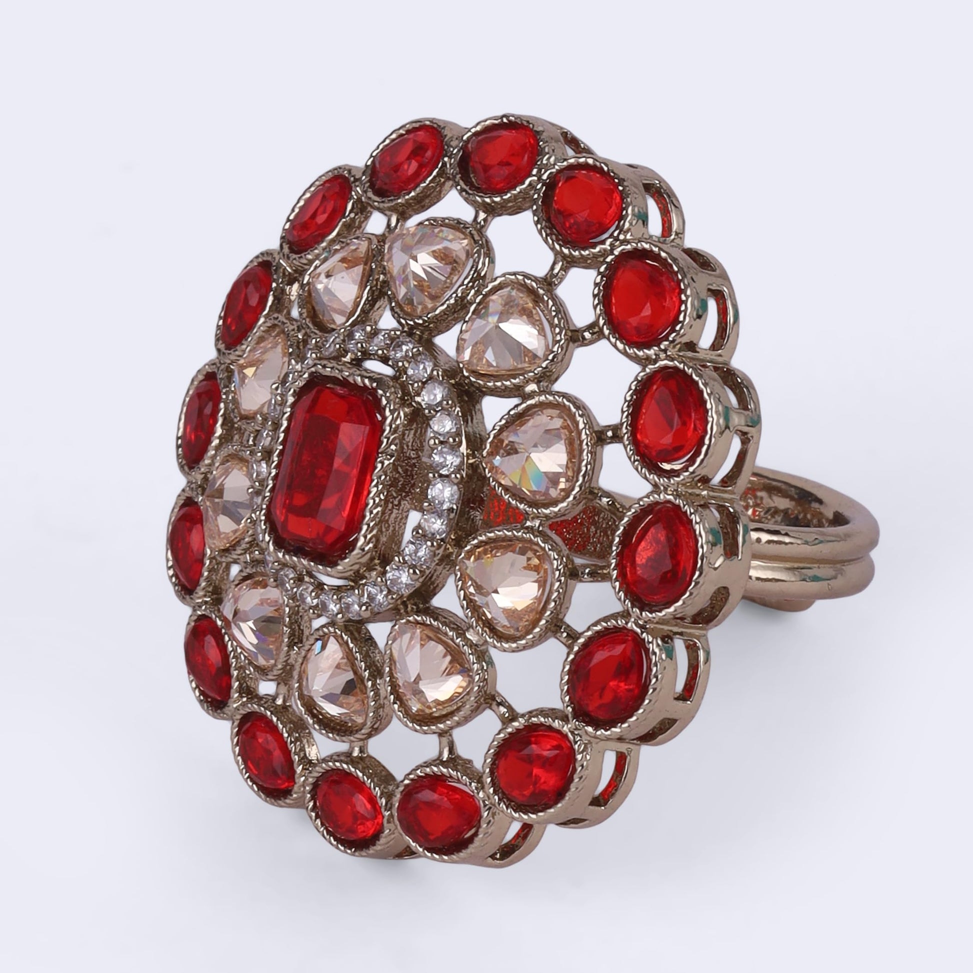 Saloni Fashion Jewellery Appealing Round Shape Gold Plated Adjustable Finger Ring For Women and Girls
