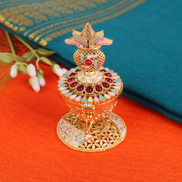 Saloni Fashion Jewellery Traditional Swastik and Kalasha(Waterpot) Gold Plated Brass Sindoor Dani/Dibbi For Women