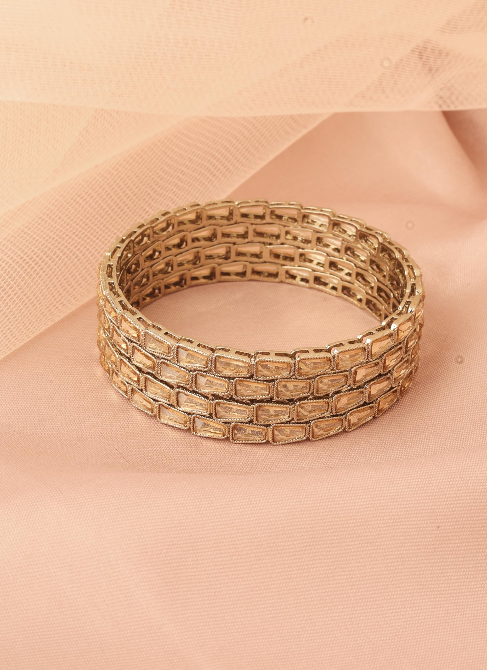 Saloni Fashion Jewellery Splendid Sqaure Shape Brown Kundan Stone Antique Gold Plated Set Of 4 Bangle Set For Women and Girls
