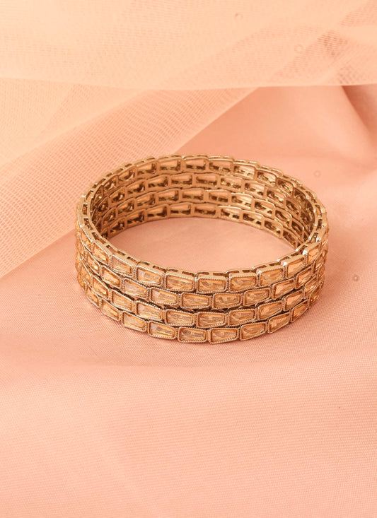 Saloni Fashion Jewellery Splendid Sqaure Shape Brown Kundan Stone Antique Gold Plated Set Of 4 Bangle Set For Women and Girls