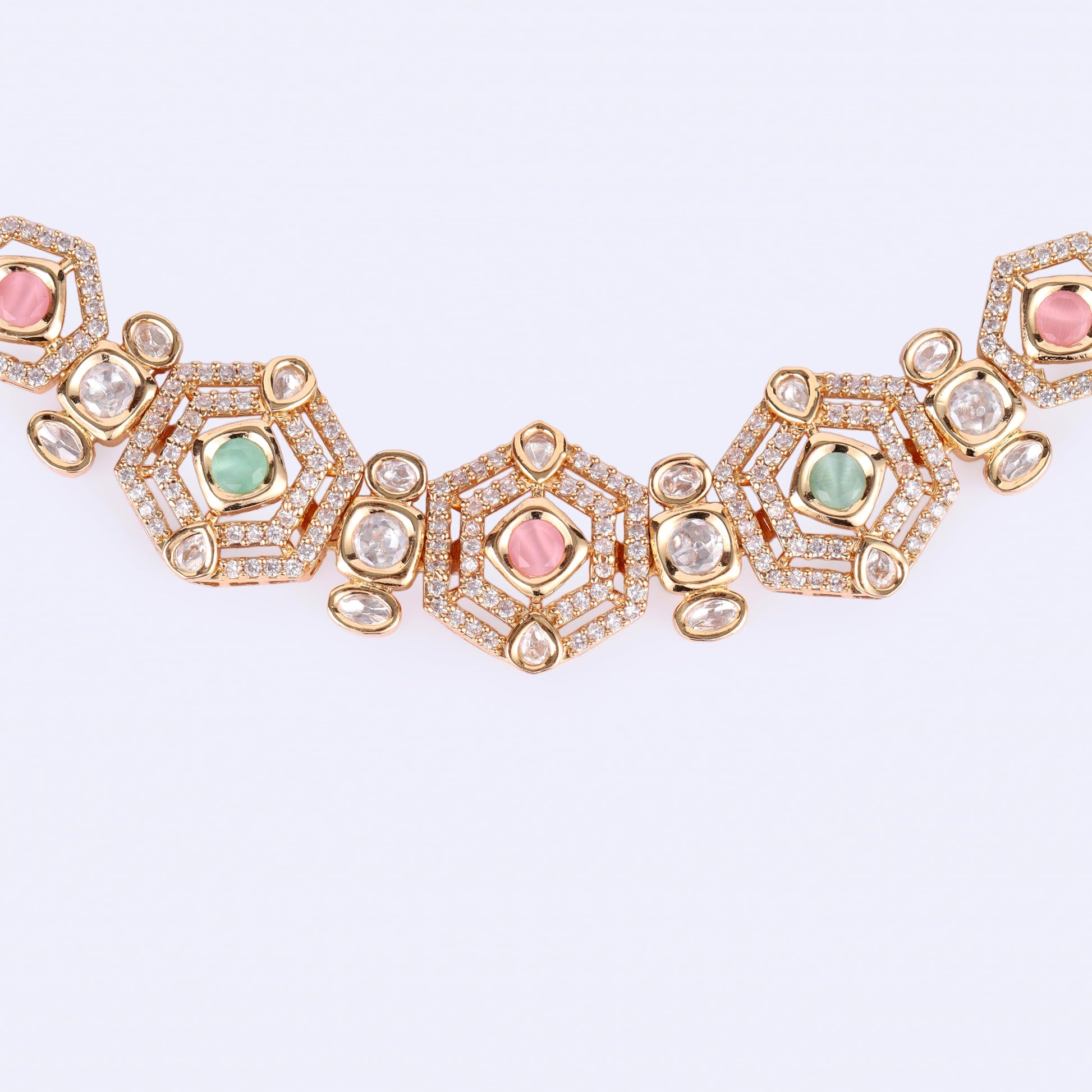 Saloni Fashion Jewellery Fabulous Square Shape Brass Kundan Stone 18 KT Gold Plated Choker Necklace Set with Maang Tikka For Women and Girls
