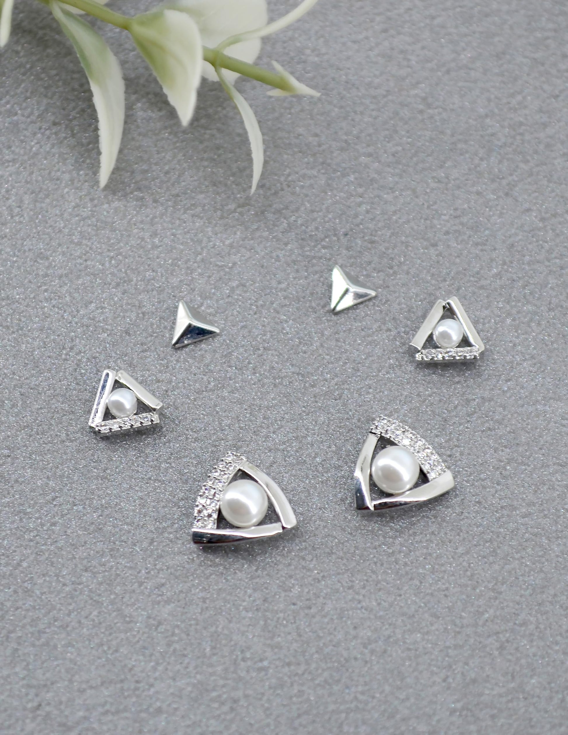 Saloni Fashion Jewellery Splendid Traingle Shape CZ Brass Silver Plated Set of 3 Combo Stud Earring For Women and Girls