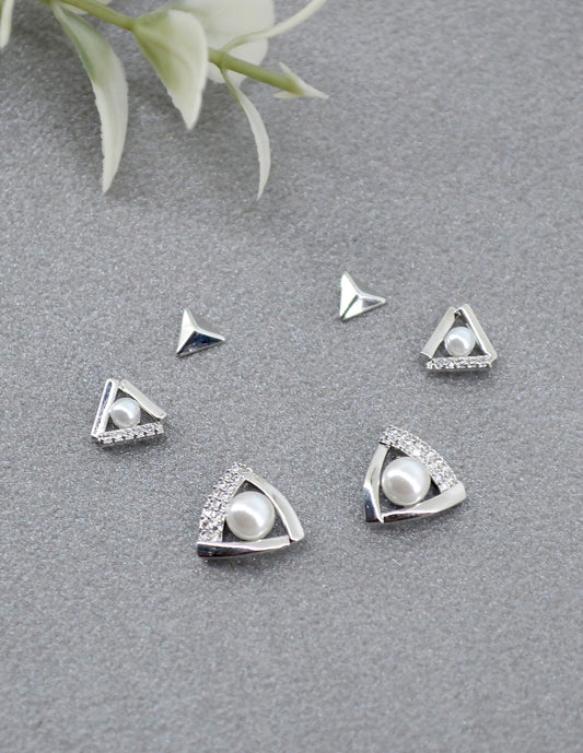 Saloni Fashion Jewellery Splendid Traingle Shape CZ Brass Silver Plated Set of 3 Combo Stud Earring For Women and Girls