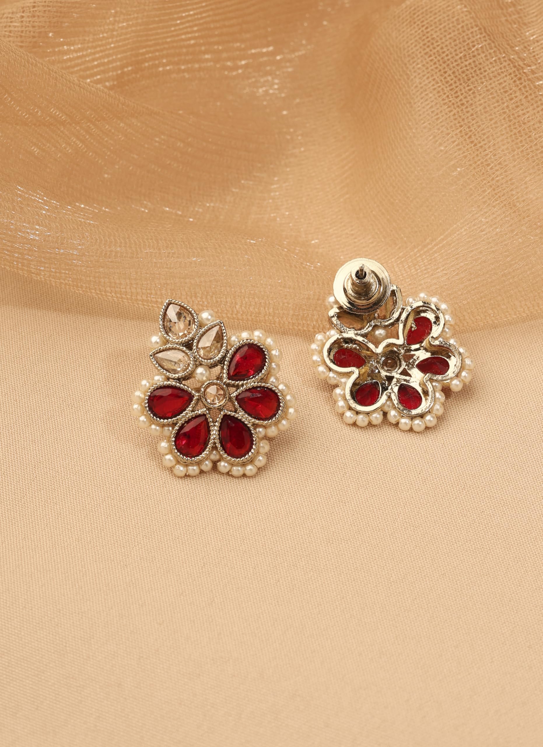 Saloni Fashion Jewellery Designer Flower and Oval Shape Maroon Kundan Stone Pearl Antique Gold Plated Choker Necklace With Maang Tikka For Women and Girls