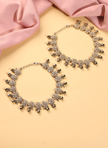 Saloni Fashion Jewellery Delightful Flower Design with Golden Ball Brown Kundan Stone Antique Gold Plated Set of 2 Anklet(Payal) For Women and Girls