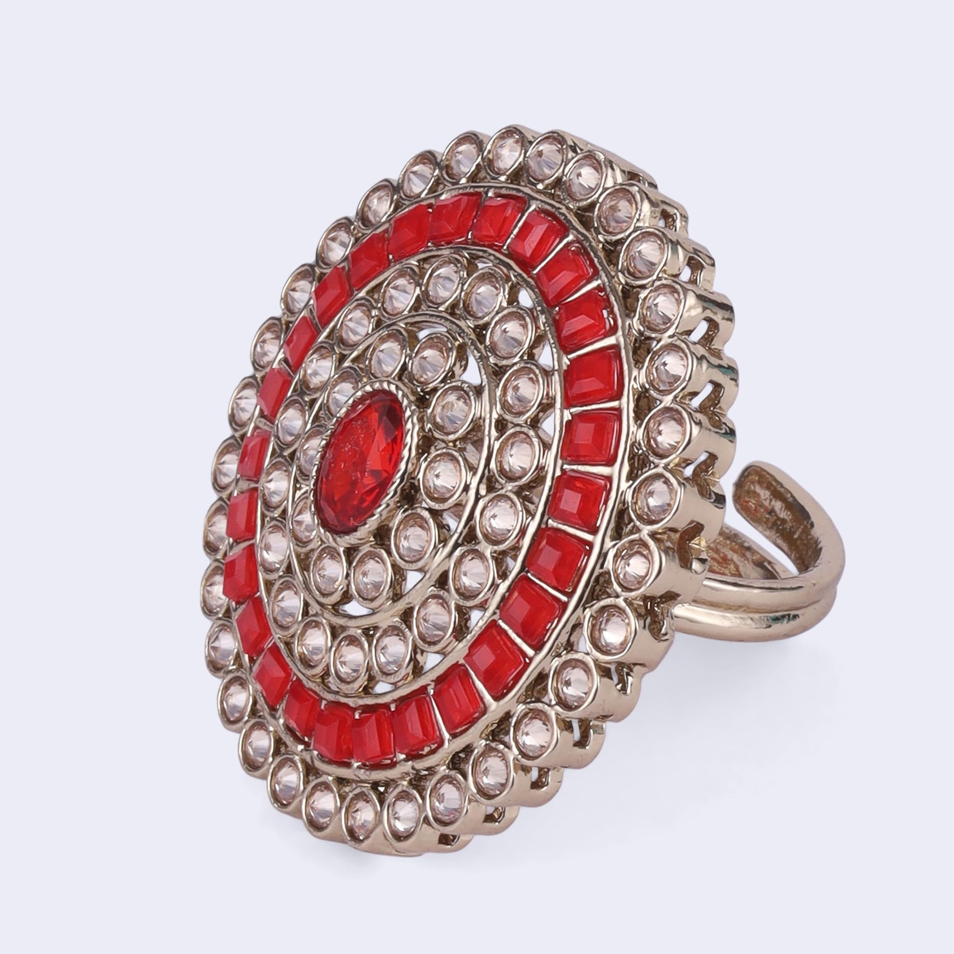 Saloni Fashion Jewellery Glorious Round Shape Gold Plated Adjustable Finger Ring For Women