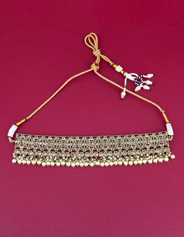 Saloni Fashion Jewellery Glorious Flower Design Brown Uncut Kundan Gold Plated Collar Necklace Set with Maangtikka For Women and Girls