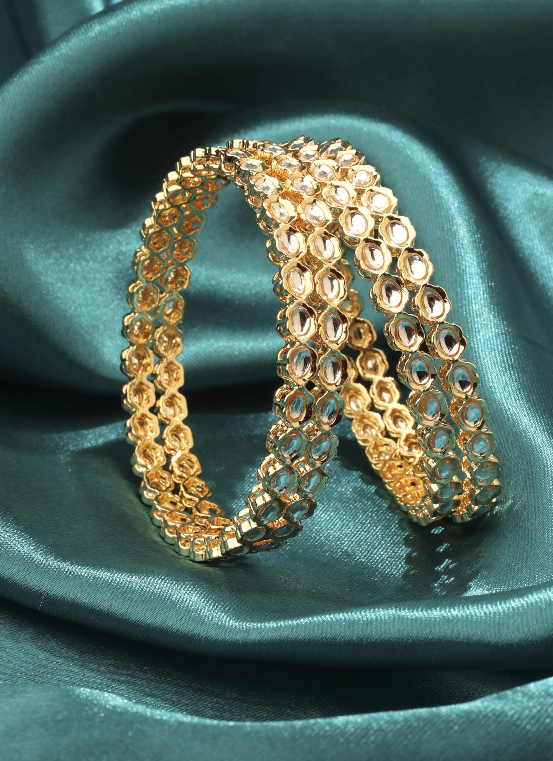 Saloni Fashion Jewellery Lavish Round Shape White Kundan Stone Gold Plated Set Of 4 Bangle Set For Women and Girls