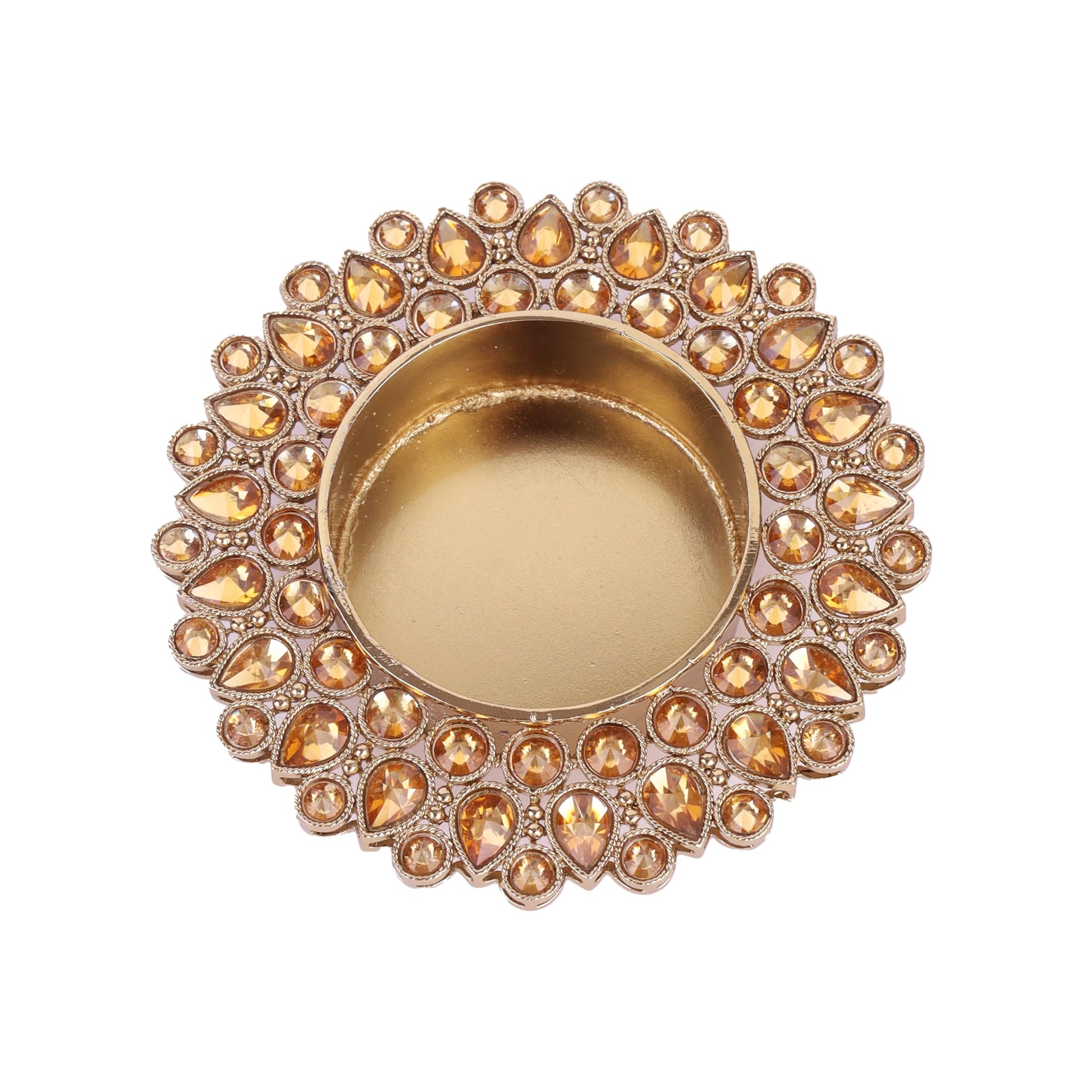 Saloni Fashion Jewellery Traditional Dazzling Oval and Round Shape Brass Gold Plated Brown Stone Festival Decorative Deep / Diya