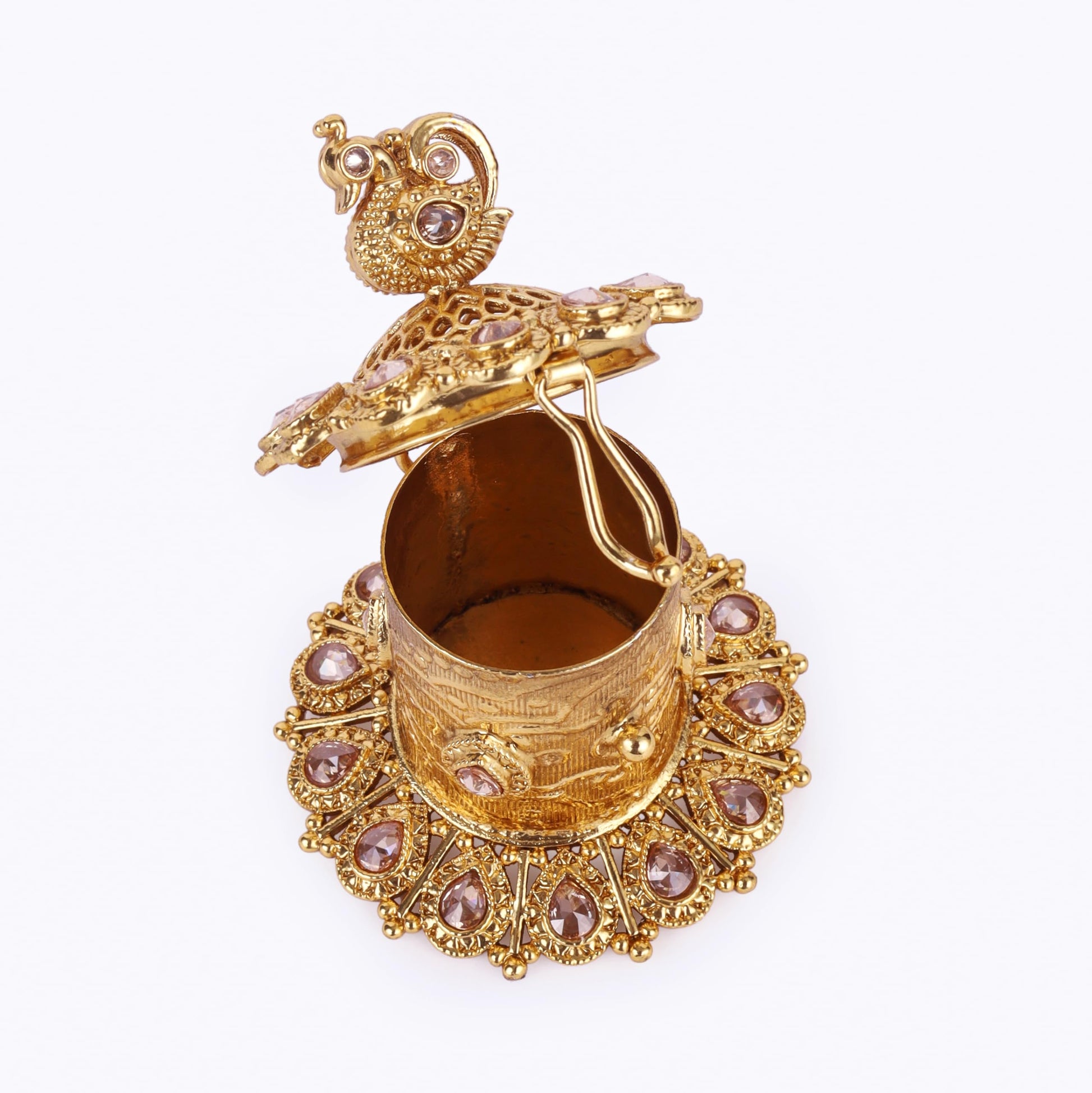Saloni Fashion Jewellery Traditional Oval and Peacock Design Gold Plated Sindoor Dani/Dibbi For Women