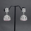 Pear and Flower Shape Pink Uncut Kundan Stone Silver Plated Jhumki Earring