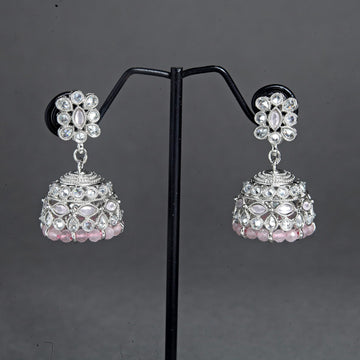 Saloni Fashion Jewellery Charming Pear and Flower Shape Pink Uncut Kundan Stone Silver Plated Jhumki Earring For Women and Girls